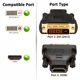 DTECH DVI to HDMI Adapter DVI Male to HDMI Female Bi-Directional DVI-D Port Converter 4K 1080P Gold Plated Connector