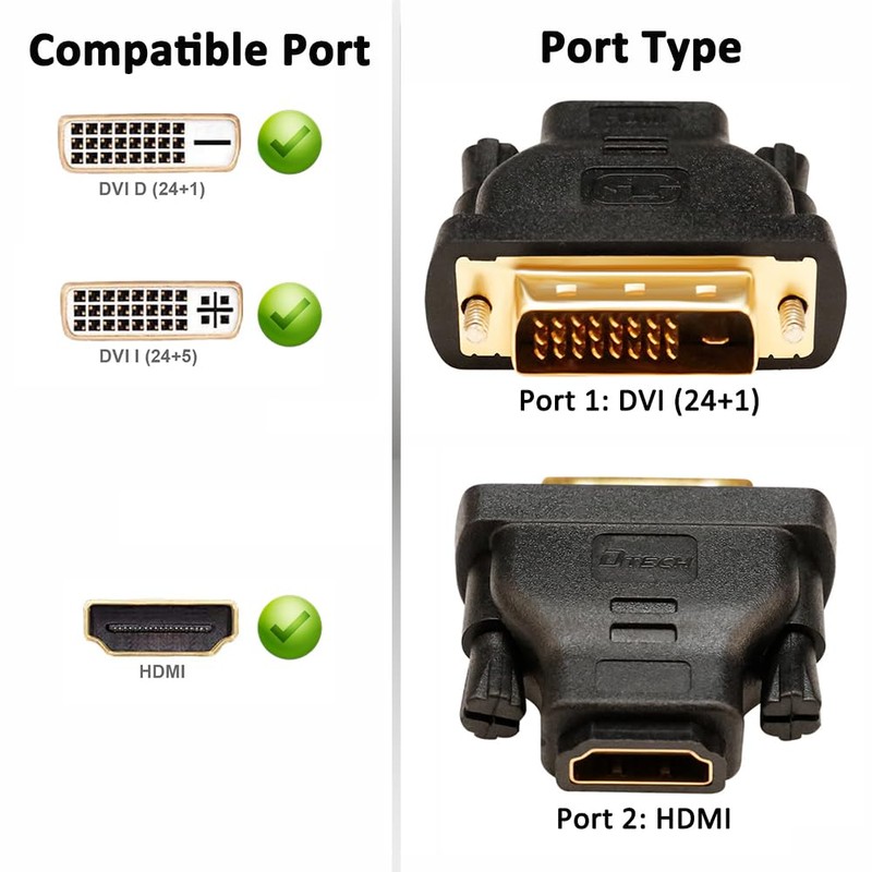 DTECH DVI to HDMI Adapter DVI Male to HDMI Female