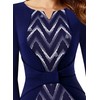 VFSHOW Womens Navy Blue Geometric Chevron Print Notch V Neck