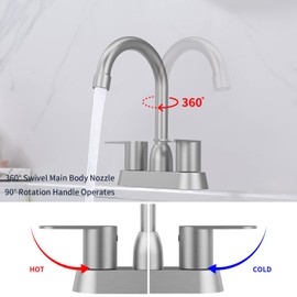 Bathroom Faucet Brushed Nickel 2-Handle Bathroom Sink Faucet 360 Degree High Arc Swivel Spout Centerset 4 Inch Vanity Faucet RV Bathroom Faucet 3 Holes Lavatory Faucet