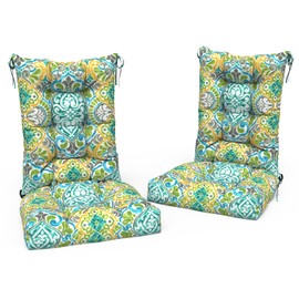 LVTXIII 2 Pack Outdoor Rocking Chair Cushion Set, Patio Fade and Water Resistant Tufted Seat Cushions with Ties for Rocking Chairs Use, 38x17x3, Damask Green