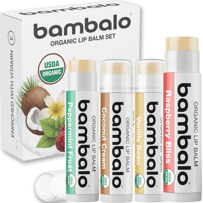 Bálsamo Labial Orgánico Bambalo USDA Organic Lip Balm, 4-Pack