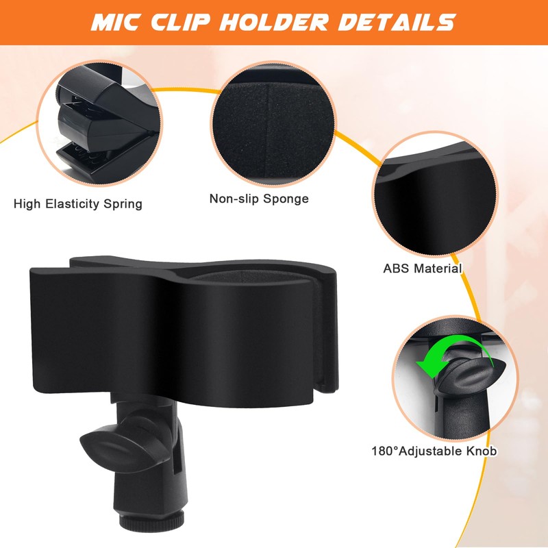 Adjustable Microphone Holder Clip, 1 Pcs Plastic Spring Mic Clip,