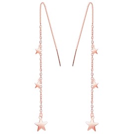 MICMIF 925 Sterling Silver Star Long Dangle Earrings Chain for Women Teenager Girls Line Earrings Tassel Chain Drop Earrings Chopsticks Pull Through Earrings, Sterling Silver, No Gemstone