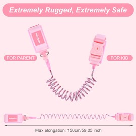 AOMIG Baby Anti-Lost Belt, 360° Rotatable Anti-Lost Wrist Belt Lead for Children, Elastic Wire Rope, Anti-Lost Wrist Belt with Safety Lock (Pink)