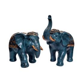 IYARA CRAFT Decorative Ceramic Elephant Statue Figurine, Blue Gold Accent, Home Decor Figurine for Living Room Shelf Tabletop, Good Luck Feng Shui Elephant
