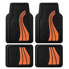 Road Comforts Car Floor Mats Full Set – Front & Rear Car Floor Mats with Aluminum Design, Anti-Slip Backing, All-Weather Protection, Trim-to-Fit Car Mats for Most Sedans, SUVs & Vans - Orange
