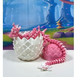 3D Printed Dragon, Pink Cherry Blossom Dragon in Dragon Egg, 12" Adult Fidget ADHD Autism Toy, Home Office Decor Executive Desk Toy - D069-WPE