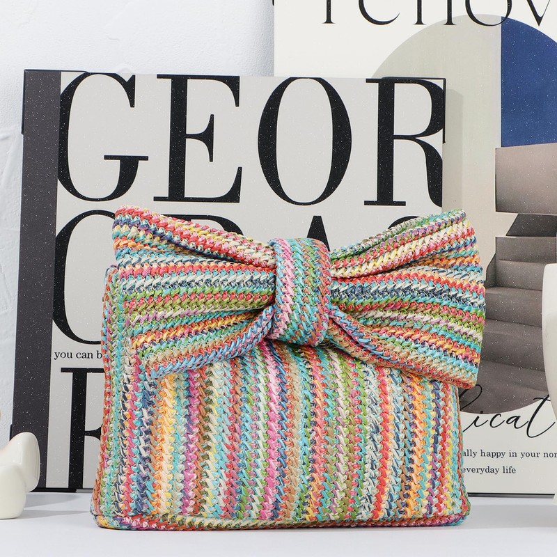 EVEOUT Straw Bow Clutch for Women Summer Straw Handbag Woven