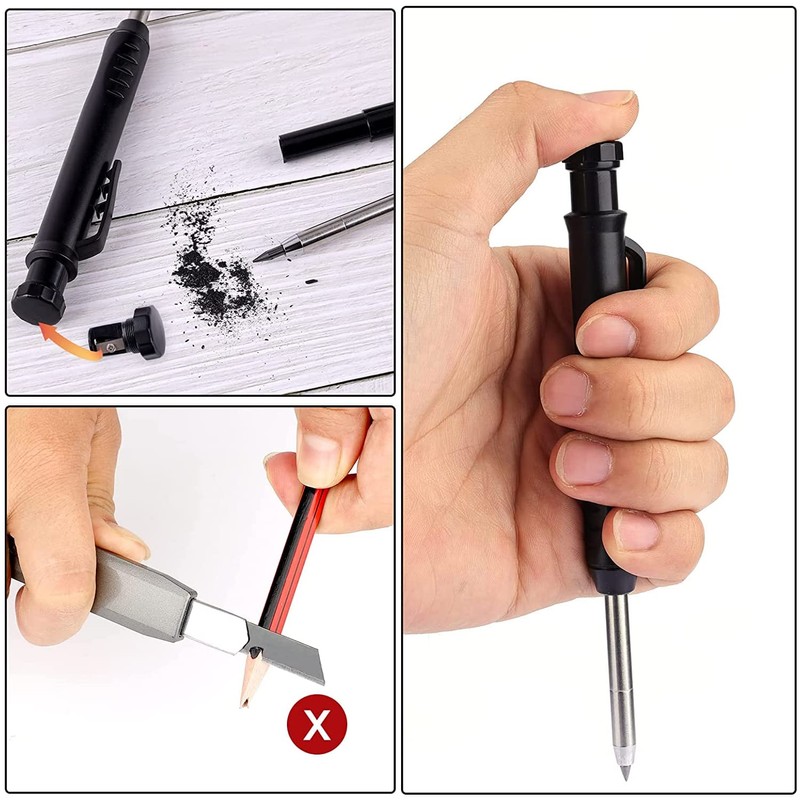 2pcs Construction Pencils with Sharpener, Solid Pencil with 32pcs Woodworking