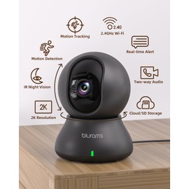 blurams Indoor Security Camera, 2K Home Camera for Baby/Pet, IR Night Vision, Motion Tracking, 2-Way Audio, 360° View Home Camera Works with Alexa and Google, Black
