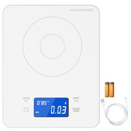 MEGAWISE Precision Coffee Scale,High Precision to 0.005oz, Waterproof Tempered Glass, 4 Weighing Modes, Professional Coffee Brewing Timer, Battery & Rechargeable