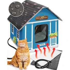 Deluxe Heated Cat House for Winter - Weatherproof, Insulated, Easy Assembly, Cat Heating Pad, Dual Escape Doors, Outdoor & Indoor Cat House - Blue Tiles Pethouse