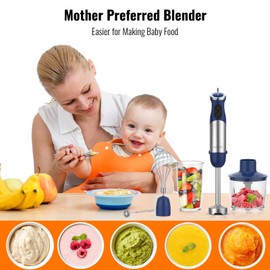 KOIOS 5-in-1 Hand Immersion Blender, 12 Speed Adjustable Emulsifier Handheld Blender, 1000W Copper Motor Stainless Steel Blade Hand Mixer with attachments, Blue