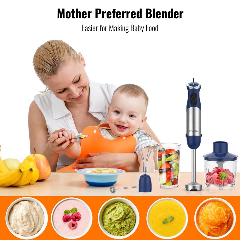 KOIOS 5-in-1 Hand Immersion Blender, 12 Speed Adjustable Emulsifier Handheld