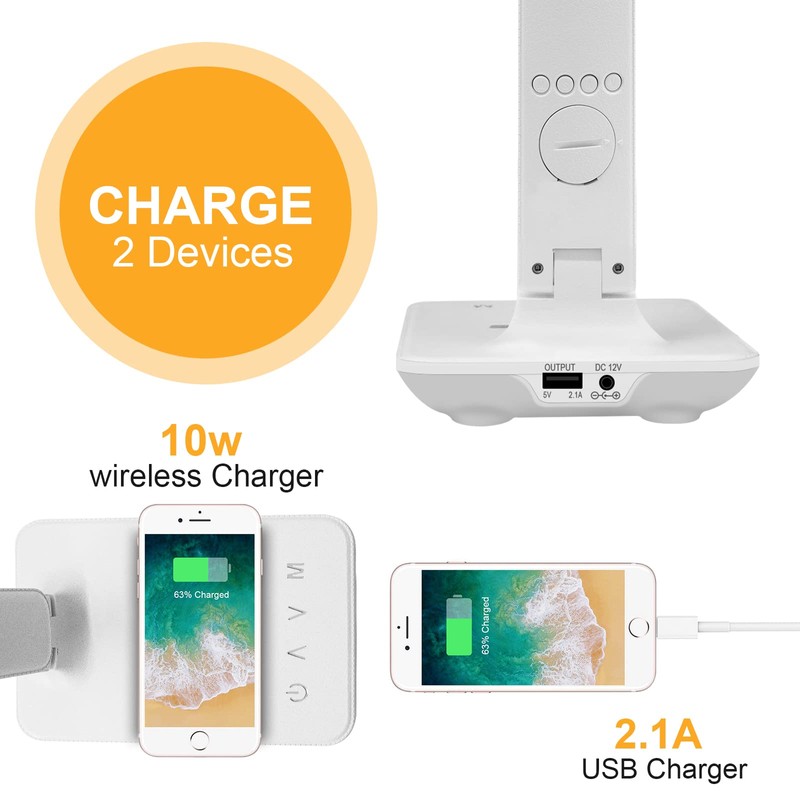 LAOPAO Desk Lamp with Wireless Charger: USB Charging Port, Table
