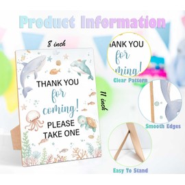 Under The Sea Baby Shower Table Sign, Thank You For Coming Sign, Pack of 1 Wooden Tabletop Sign with Stand, Sea Creatures Ocean Baby Shower Supplies, Gender Reveal Party Decorations - RG48