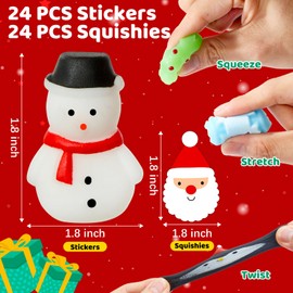 Christmas 48 PCS Stocking Stuffers for Kids: Christmas Squishies Gifts Party Favors - Fidget Toy Bulk Advent Calendar Trinkets - Grinch Goodie Bag Prizes for Classroom Girl (24 Mochies + 24 Stickers )