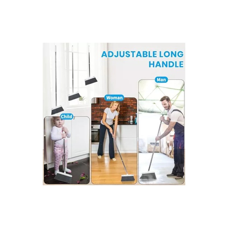Stand Up Dustpan and Broom Set 50” Long Handle Broom