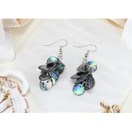 AeraVida Ocean Inspired Round Cluster of Abalone Seashells Boho Chic Dangle Earrings | Abalone Cluster Discs Dangle Earrings | Seashell Dangle Earrings