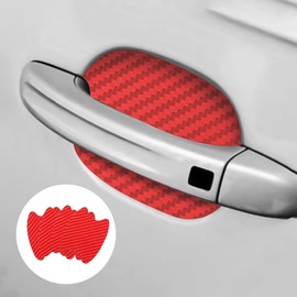 KAQISI 4PCS Car Door Handle Protector Sticker, Universal Carbon Fiber Anti-Scratches Auto Door Handle Protective Film, Car Door Side Paint Cover Guard Stickers Fit (Red)