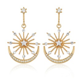 Coadipress Sun Moon Stars Drop Dangle Earrings for Women Rhinestone Punk Earrings Bohemian Statement Earrings Asymmetrical Celestial Jewelry Gift (Gold)