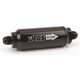JEGS In-Line Fuel Filter | -8 AN Male Fittings | Black | Length 5“ x 1-3/4 “ Diameter | Compatible With Gasoline | 10 Micron | For Applications Up To 1000 Horsepower