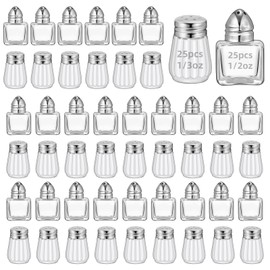 50 Set 2 Styles Mini Salt and Pepper Shakers Bulk, Small Cube Glass Spice Shaker Container with Stainless Steel Lid for Kitchen Restaurant Travel Home Camp Party Supplies (Silver)