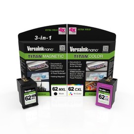 VersaInk-Nano 62 MXL Titan-Magnetic Black & Color 2-Pack - Compatible with HP 62 Black, Works with HP Envy 7640, 5660, 5540, OFFICEJET 5740,5743,5741,8040,5744,250 Mobile,200 Mobile