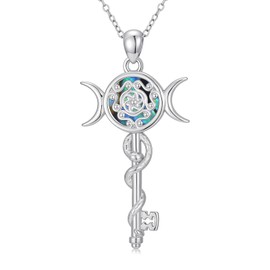 KoyeKei Hecate Necklace for Women Sterling Silver Key Necklace Hecate Wheel Pendant Tripple Moon Snake Jewelry Gift for Girlfriend Wife Mom