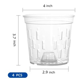 TRUEDAYS Orchid Pot - 4 Pack 4 Inch Clear Plastic Orchid Plant Pots with Drainage Holes for Indoor Outdoor Live Plants for Repotting