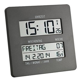 TFA Time Line Radio Wall Clock with Temperature 60.4509.10 Anthracite
