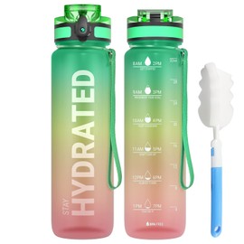 Sahara Sailor Water Bottles, 32oz Motivational Sports Water Bottle with Time Marker - Times to Drink - Tritan, BPA Free, Wide Mouth Leakproof, Fast Flow Technology with Clean Brush (1 Pack)