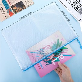 DIVINA VITAE 14Pcs Mesh Zipper Pouch, Extra Large Zipper Bags, Waterproof File Pouches for Office Supplies, Puzzles, Board Games, School, Travel Accessories & Craft Projects(17.12x12.4 in, 7 Colors)