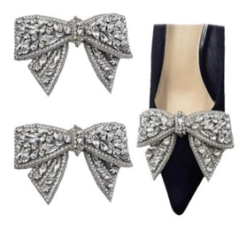SAFITOYA 2 Pcs Crystal Rhinestone Bow Patches Shoe Charms, Knot Bow Appliques for Wedding Shoes Charms and Brooches