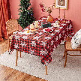 homing Buffalo Plaid Christmas Rectangle Tablecloth – Snowflakes Black and Red Checked Table Cloth for Party, Family Gatherings - 60" x 102"