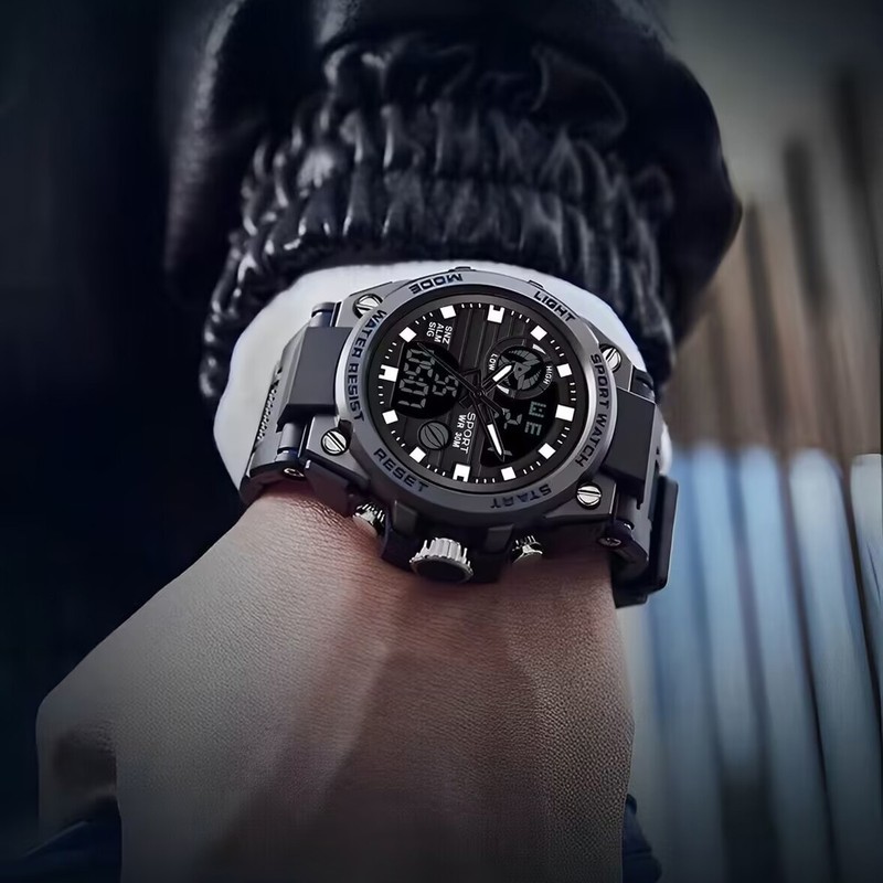 Waterproof Wristwatch Transparent Cover LED Luminous Wristwatch for Gentlemen Black