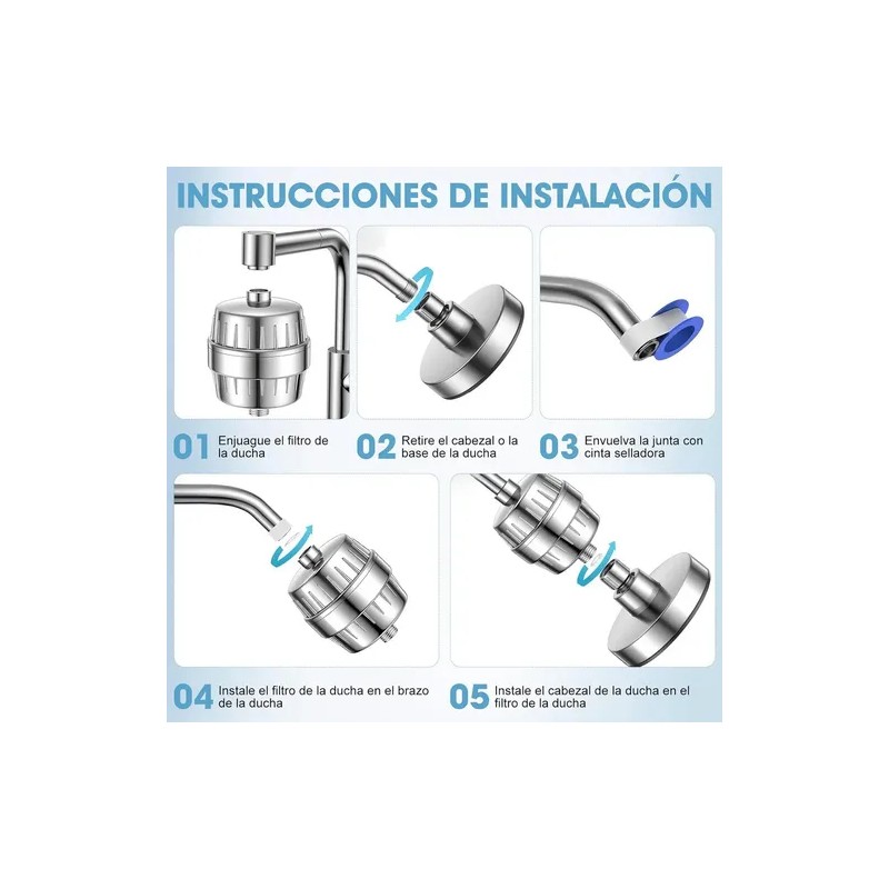Cabezal De Ducha 6'' Filtrado Regadera 20 Etapas 3 Filtro