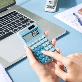 Deli Standard Function Basic Calculator, 12 Digit Desktop Calculator with Large LCD Display, Solar Battery Dual Power Office Calculators, Blue