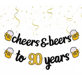 Cheers to 90 Years Birthday Banner Decoration 90th Birthday Decorations for Men Black Happy Birthday 90s Banner Theme Party Supplies for Women Sparkle Decorations Party Supplies