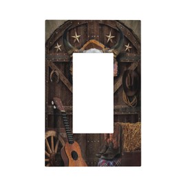 Spshian Western Wood Plank Rustic Barn Door 1 Gang Rocker Farmhouse Light Switch Covers Single Decora Outlet Wall Plate Decorative Switchplate Faceplate GFCI for Cabin Bathroom Bedroom Decor