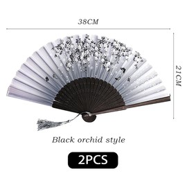 2 Pcs Chinese Fans,Portable Folding Hand Fan Silk Fabric Bamboo, Hand Fan Folding with Tassel Hollow Carved, for Birthday Gifts Dancing Cosplay Wedding Party Props Decoration (Pink, Black)