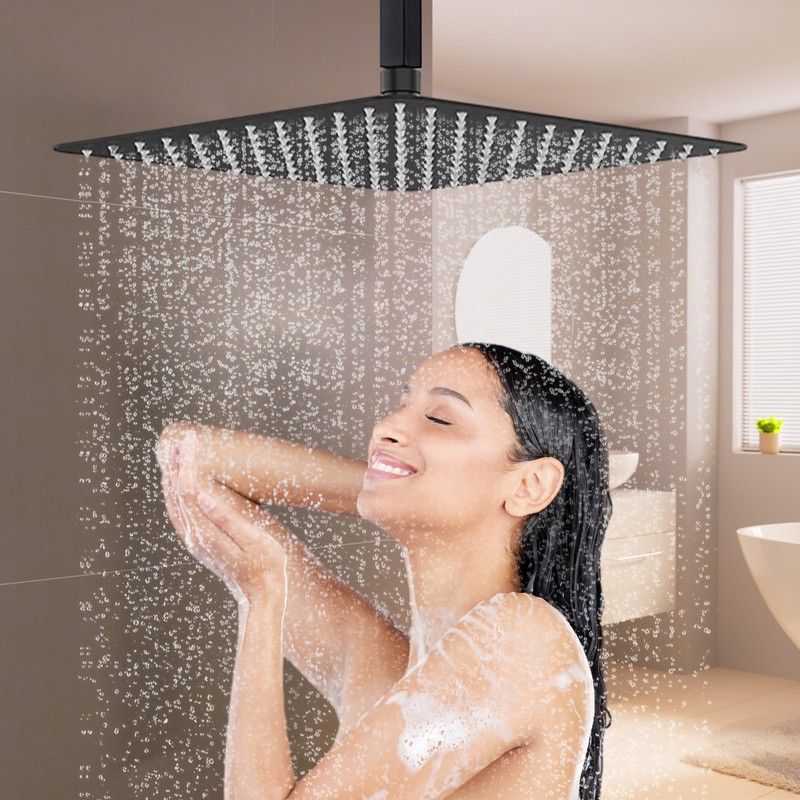 jeriussg Black 16 Inch Ultra Thin Rain Shower Head, Large