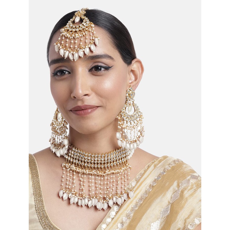 Aheli White Indian Ethnic Wedding Wear Faux Pearl Beaded Choker