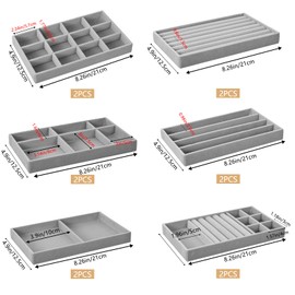 12 Stück Schmuckaufbewahrung Schublade Schmucktabletts Schmuck Organize aus Samt mit herausnehmbaren Trennwänden,Schmucktablett Schmuck Organizers zur Ringen, Ohrringen, Halsketten