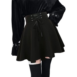 Gothic Skirt for Women Trendy Cosplay Alternative Emo Alt Kawaii Grunge Gothic Clothes Rave Outfits Cute Goth Y2K Skirt(Large, A Pure Black)