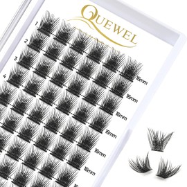 QUEWEL Individual Eyelashes 72 Pcs DIY Cluster Lashes D Curl 16mm Mega Matte Eyelash Clusters Volume False Lashes Soft & Light For Home Use(Volume-DH-D-16mm)