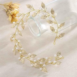 Flower Wedding Hair Vine Flower Bridal Hair Piece Crystal Rhinestone Headband for Women and Girls (Gold, One size)