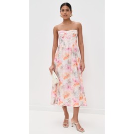 Bardot Women's Lola Corset Midi Dress, Apricot Floral, 2