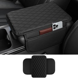 Usinynia Upgraded Car Center Console Cover for Most Vehicles,Microfiber Leather Universal Car Armrest Cover Cushion with 2 Side Pockets Interior Accessories Prevent Scratching (Black)